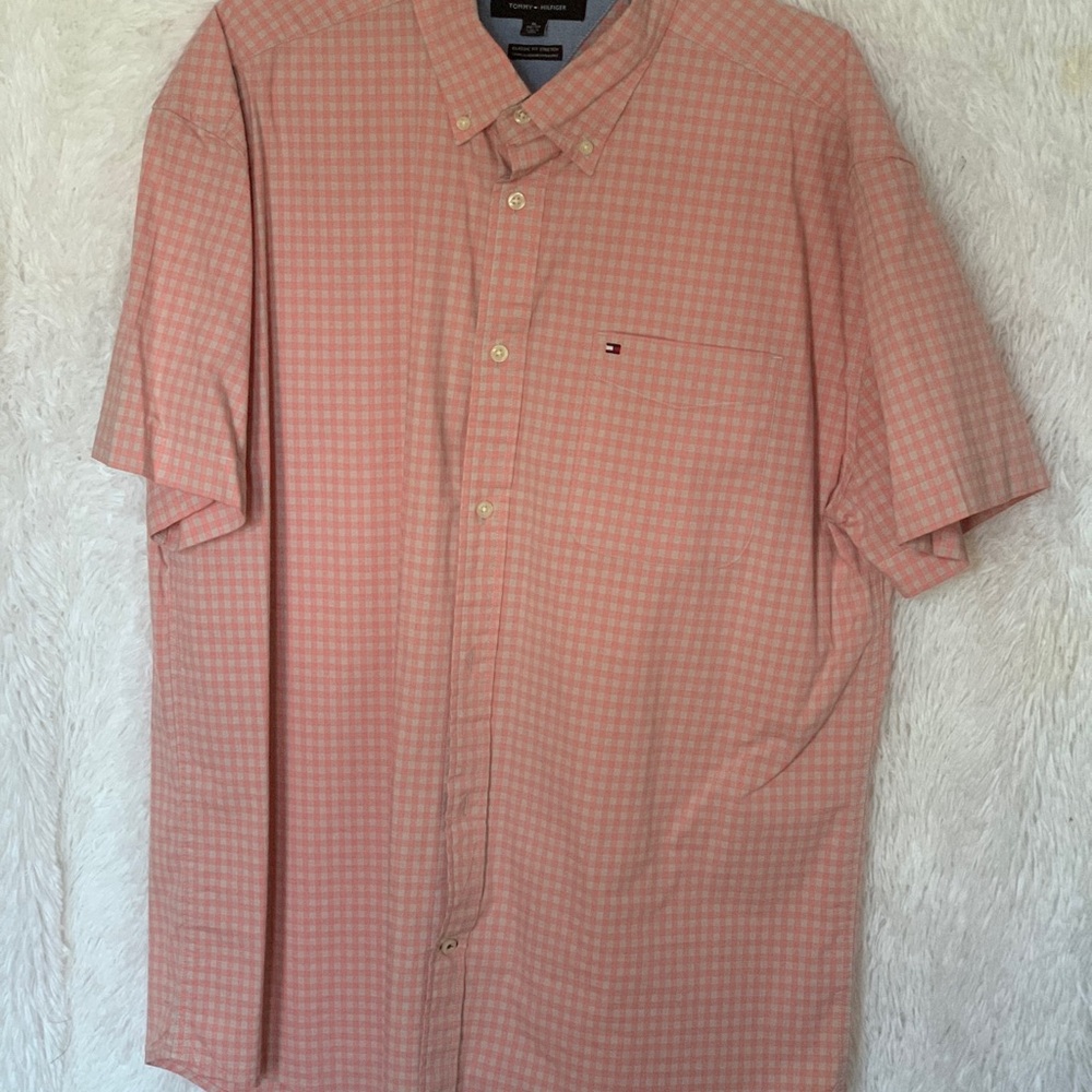 Tommy Hilfiger Men's Casual Pink Plaid Shirt